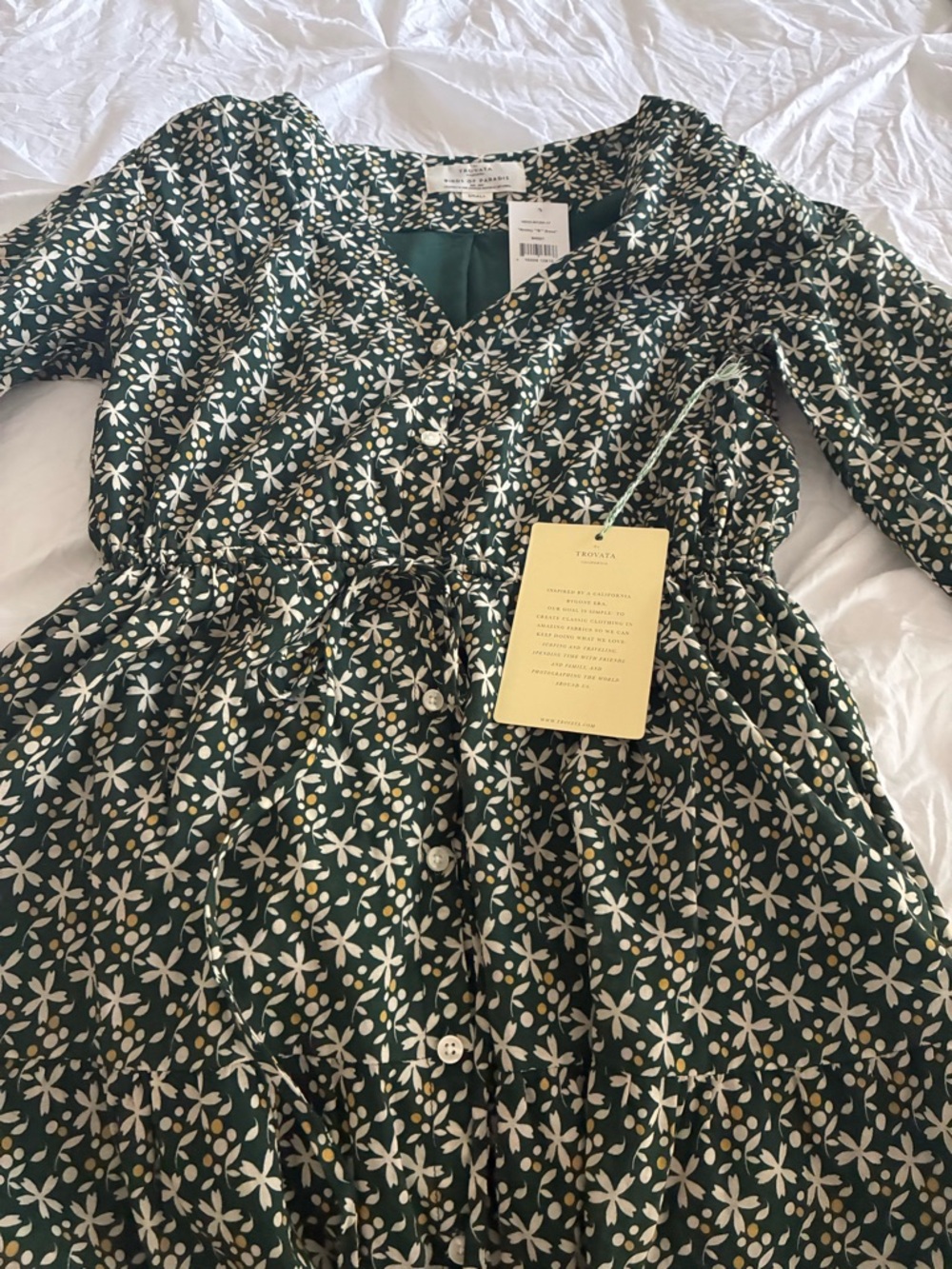 Trovata Dark Green Floral Wrap-Front Long Sleeve Midi Dress - Picture 2 of 5